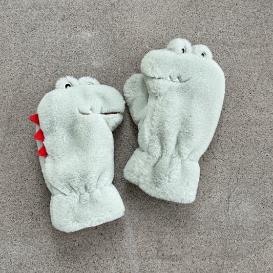 Waving Dino Fluffy Mittens (3-6Y)