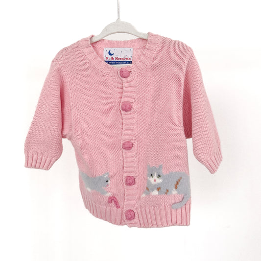 Vintage Pink Kitten Cardigan Sweater (12M)