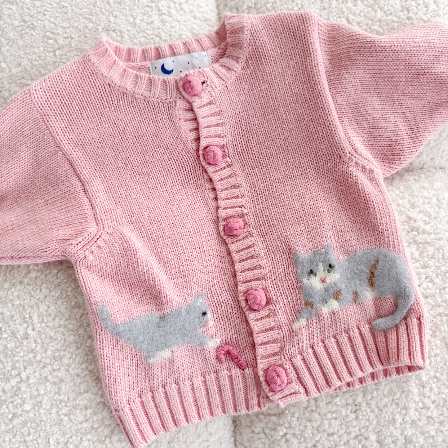 Vintage Pink Kitten Cardigan Sweater (12M)